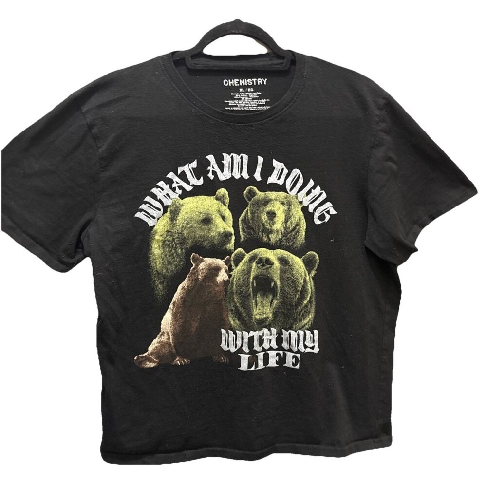 Chemistry Black T Shirt Mens XL Graphic Bears “What Am I Doing With My Life”